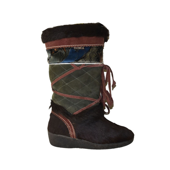 B2 Auth TECNICA VTG 90s Drk Brown Apres Goat Hair Fur Boot Shoes Size 5.5 US 36 - Picture 1 of 8